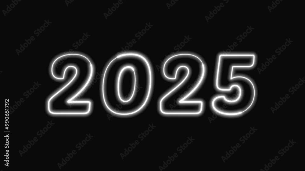 2025 Happy New Year 2025 on black background. Neon illuminated numbers 2025, New Year design with white neon glow. 2025 Happy New Year 2025 on black background. Neon illuminated numbers 2025, New Year design with white neon glow.