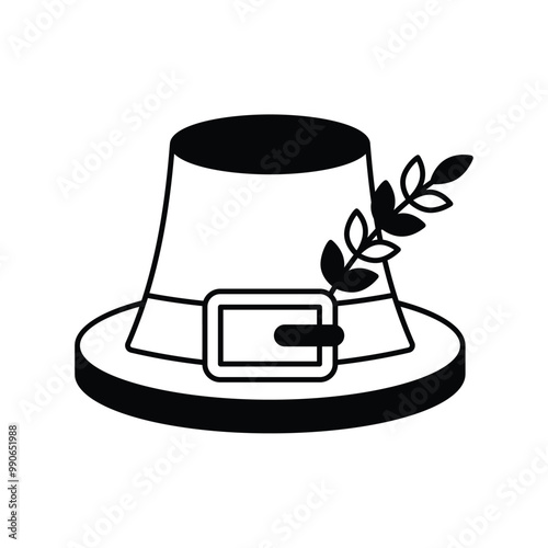 pilgrim hat glyph icon with white background vector stock illustration