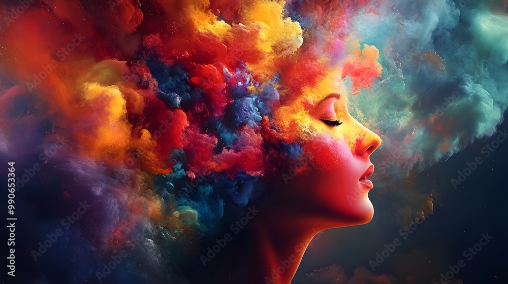 A Woman's Face Emerging from a Swirling Cloud of Color A Woman's Face Emerging from a Swirling Cloud of Color