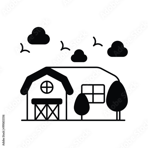 farmhouse glyph icon with white background vector stock illustration