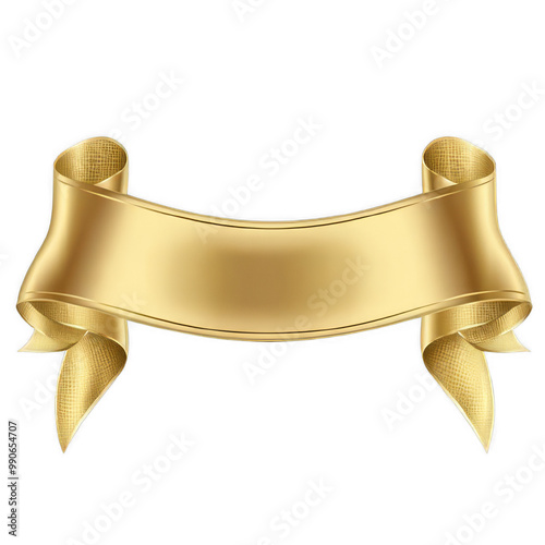 Classy Folded Gold Banner for Awards and Victories, On Transparent Background