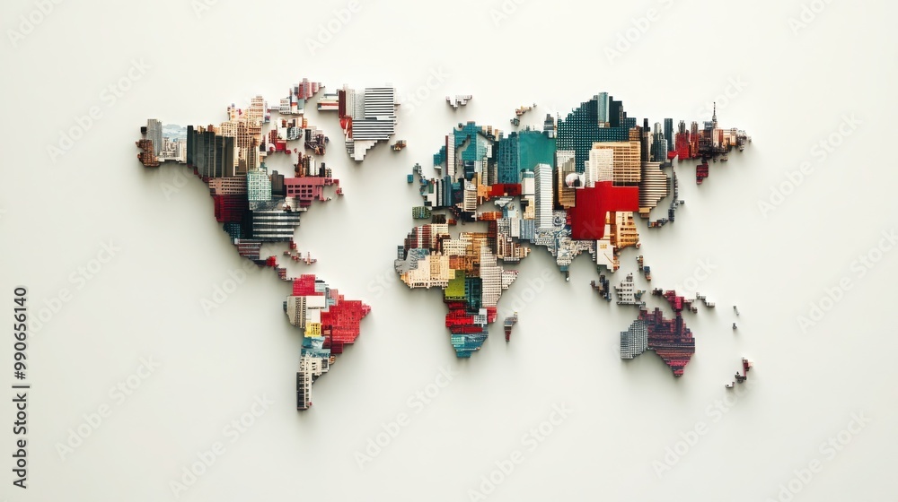 Obraz premium Colorful world map collage, white background