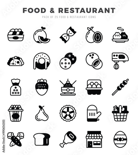 Food and Restaurant Lineal Filled icons. Vector Lineal Filled illustration.