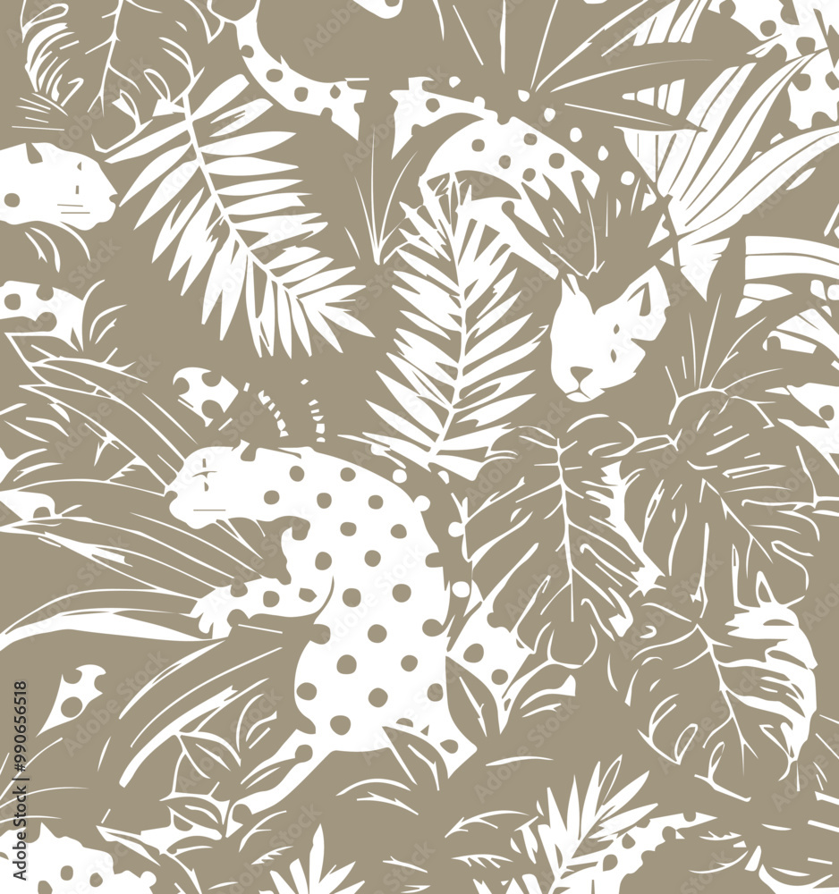 Obraz premium Vector seamless pattern with cute tigers on background. Fashionable fabric design.