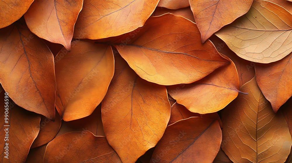 Obraz premium An intense close-up view of a collection of leaves, showcasing hyper-realistic textures and colors that blend to form a seamless natural background.