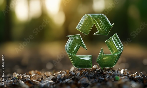 green recycle sign in the dirt