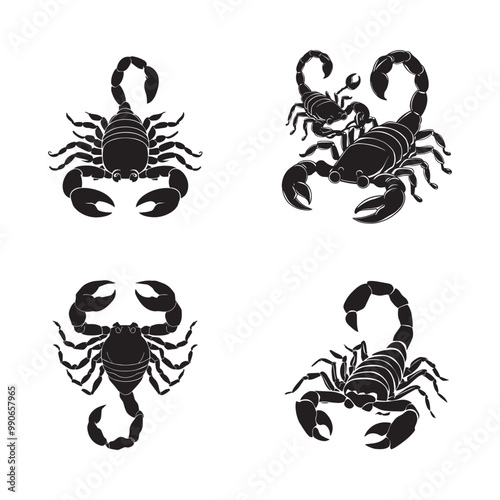 scorpions silhouette set black color vector illustration