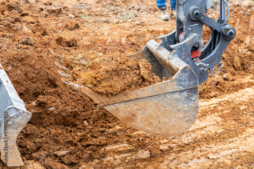 Gros plan détails pelleteuse terre terrassement