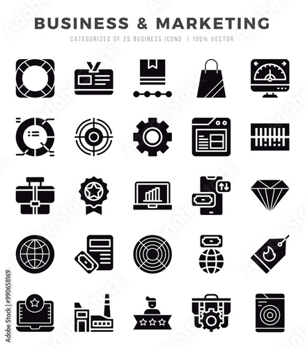 Business & Marketing icons set. Collection of simple Glyph web icons.