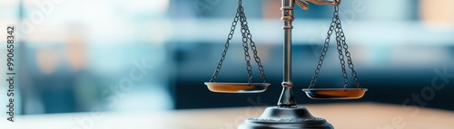 Law scales on a table, blurred background