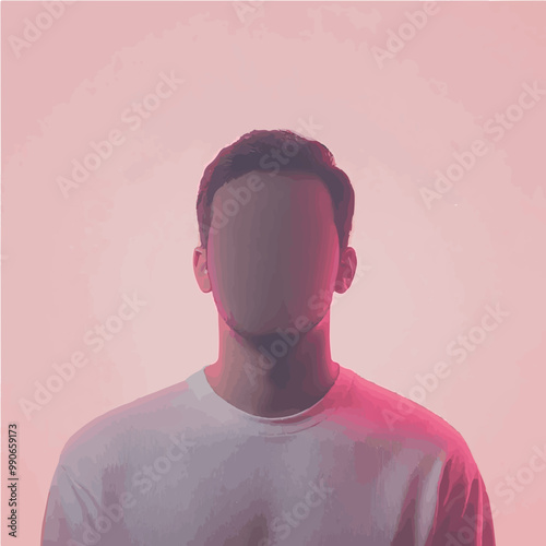 Faceless headshot vector illustration with pink gradient. Ideal for avatars, anonymity themes, and digital identity designs.