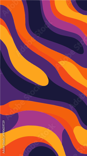 Vibrant wavy abstract vector art with orange, purple, and yellow curves. Ideal for backgrounds, wallpapers, or bold graphic designs.