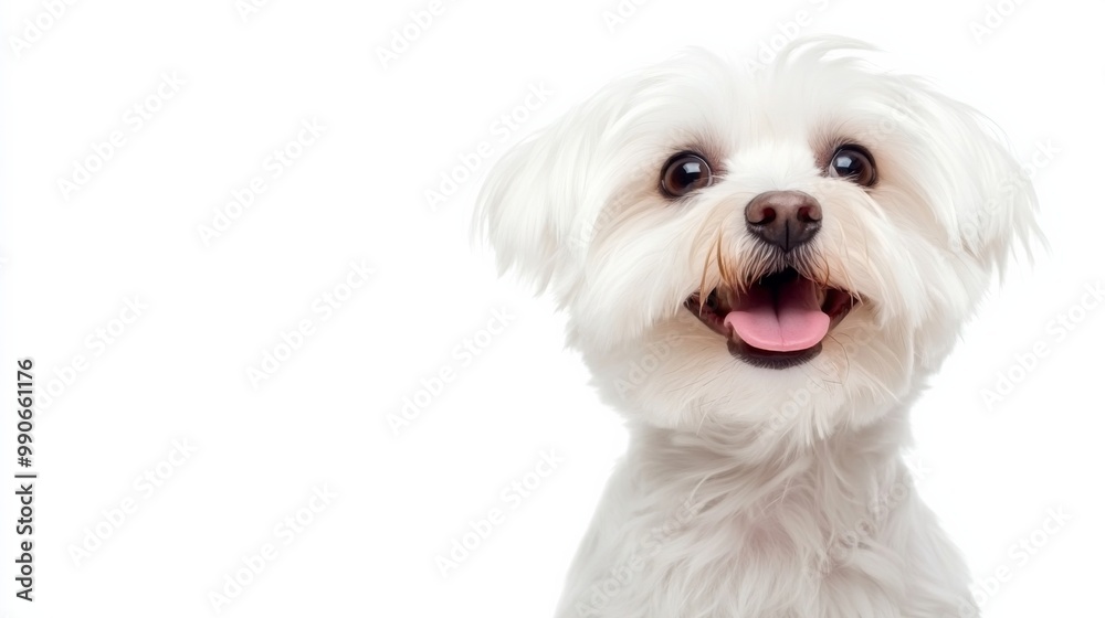 This adorable Maltese dog sits comfortably, panting playfully while its bright eyes shine with curiosity and joy, perfectly capturing its spirited nature in a crisp white environment. This adorable Maltese dog sits comfortably, panting playfully while its bright eyes shine with curiosity and joy, perfectly capturing its spirited nature in a crisp white environment.