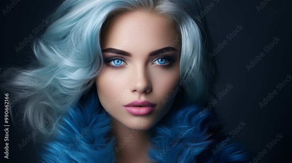 Close-up portrait of a beautiful woman with blue shimer evening makeup. Neural network ai generated art Close-up portrait of a beautiful woman with blue shimer evening makeup. Neural network ai generated art