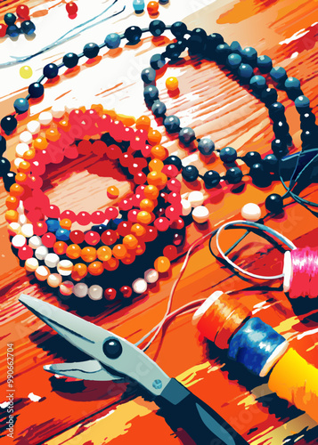 Colorful Handmade Jewelry Crafting Project on Worktable