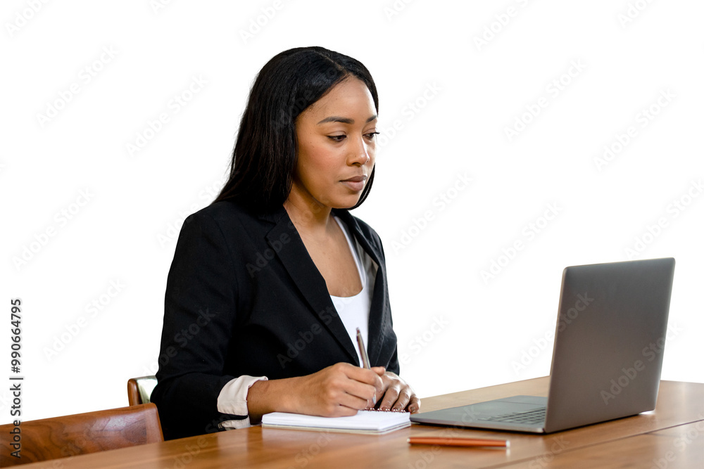 Businesswoman png working on laptop sticker, transparent background Businesswoman png working on laptop sticker, transparent background