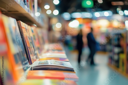 Blurred figures browsing a book sale at a clearance event
