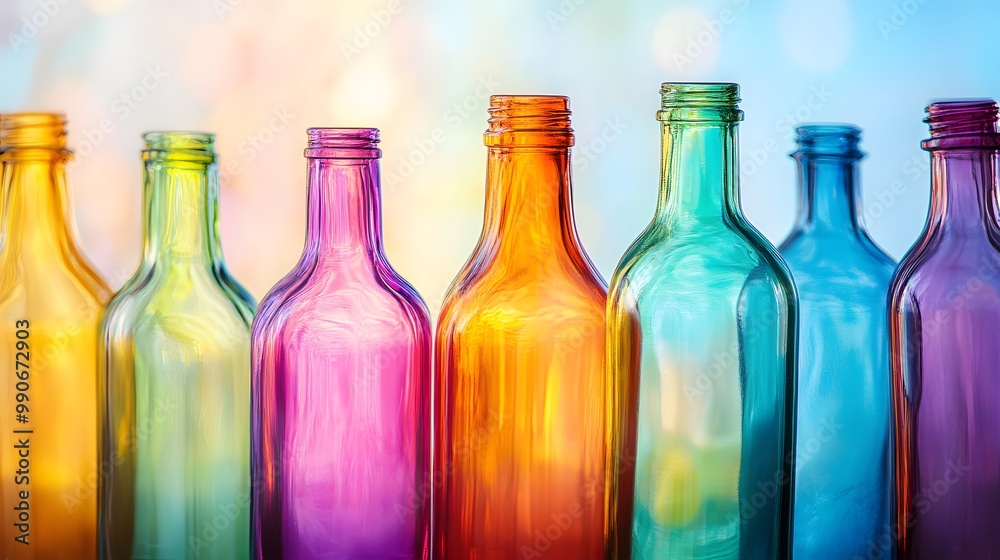 Colorful Glass Bottles with Blurred Background Colorful Glass Bottles with Blurred Background