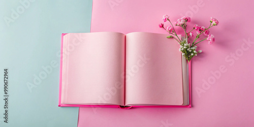An open blank book with empty pages on a wooden table, basking in soft natural light. Perfect for themes related to writing, education, literature, or creativity