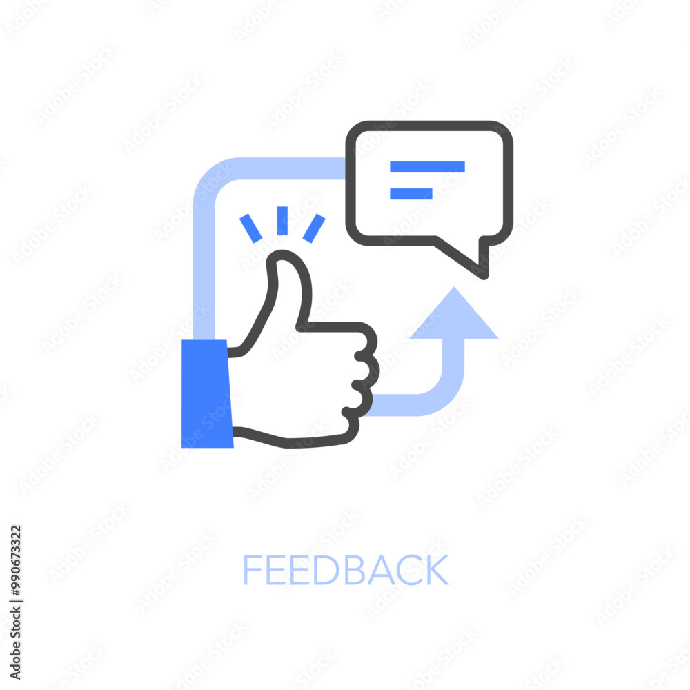 Simple visualised feedback icon symbol with a speech balloon and a thumbs up. Simple visualised feedback icon symbol with a speech balloon and a thumbs up.