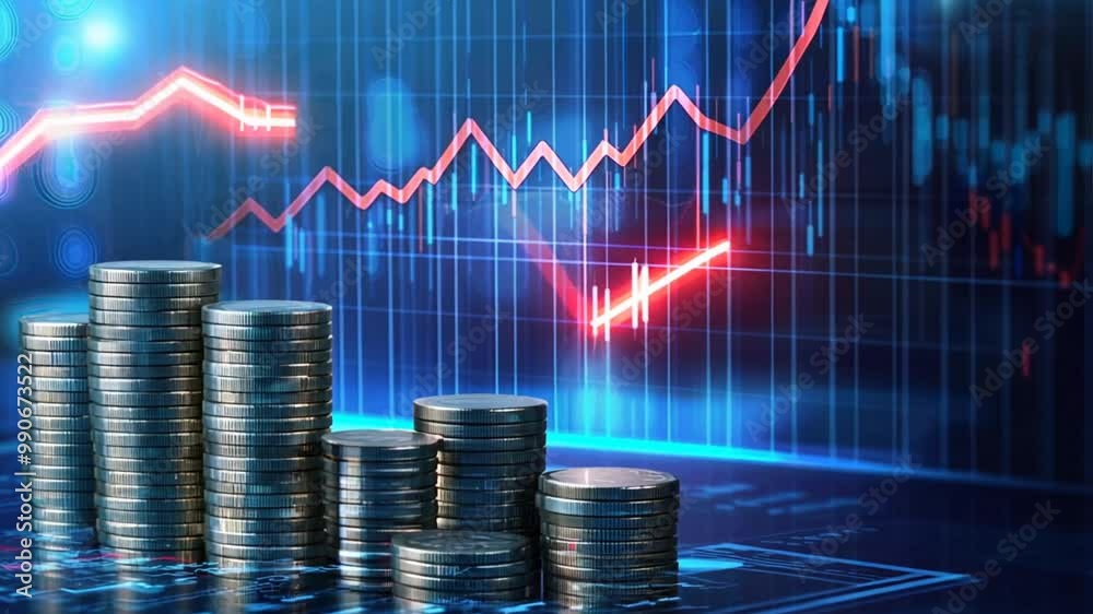 financial growth graph and coins on a dark background, with a stock market chart showing a rising arrow up ,generative ai financial growth graph and coins on a dark background, with a stock market chart showing a rising arrow up ,generative ai