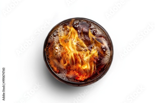 Dramatic Flaming Dr Pepper Shot on Clean White Backdrop photo