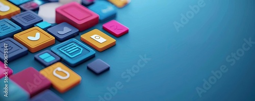 A vibrant collection of colorful app icons on a sleek blue background, perfect for digital media and technology projects.