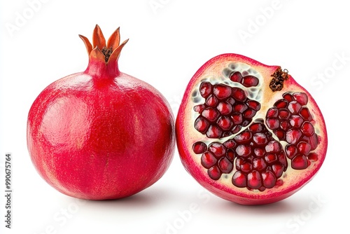 Halved ripe pomegranate on white background Clipping path included