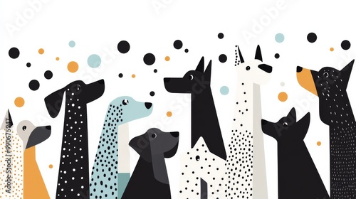 This creative collage showcases a playful assortment of dog breeds in a stylish halftone design, blending contemporary art with a touch of whimsy for dog enthusiasts. photo