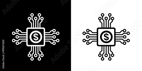Digital money icon. Business icon. Online business. Black icon. Silhouette icon