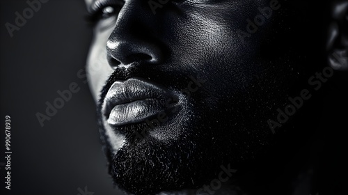 Young man's portrait. Fine art close-up black and white portrait of beautiful young man's face against black background. handsome white young adult man portrait. a young man's face standing out from a