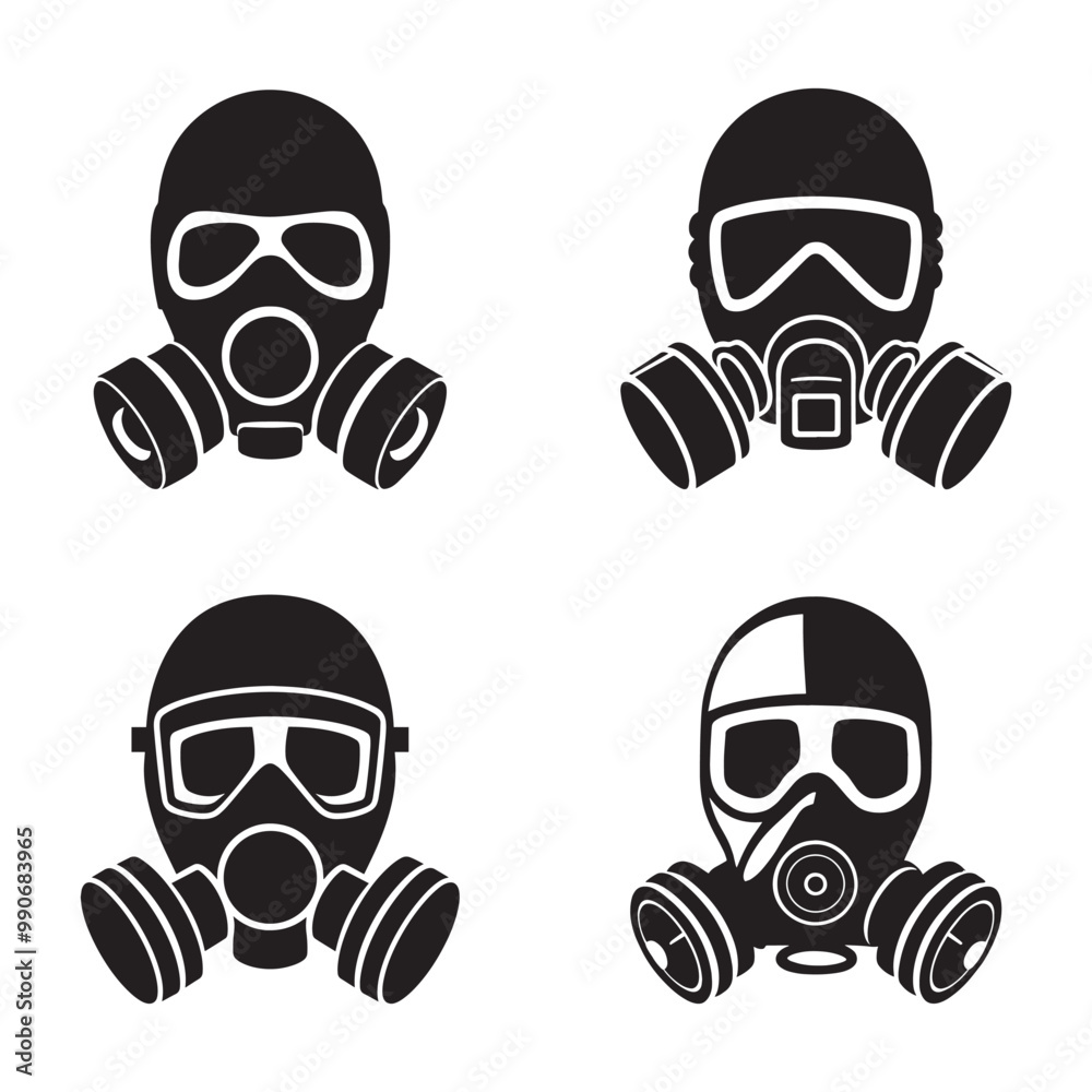 Black and white vector silhouettes set of gas mask Black and white vector silhouettes set of gas mask