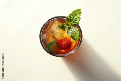 Traditional Pimm's Cup Cocktail on White Background photo