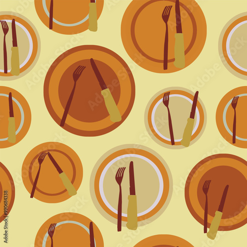 retro crockery and utensils artwork seamless pattern