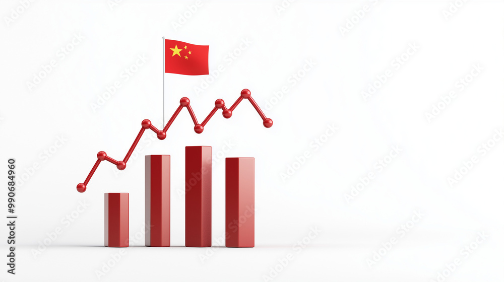 China's Economic Growth A 3D rendering of a red bar chart with a red