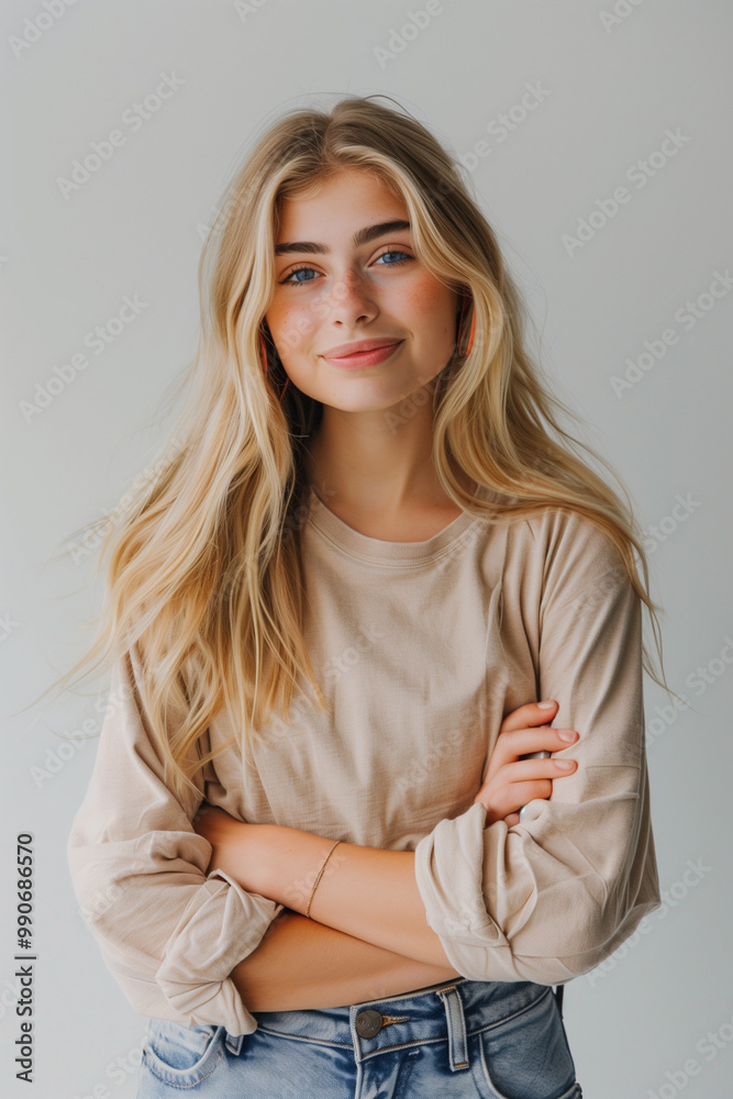 Smiling brunette teen model posing in a glamorous dress, looking at the camera with cute expression Smiling brunette teen model posing in a glamorous dress, looking at the camera with cute expression