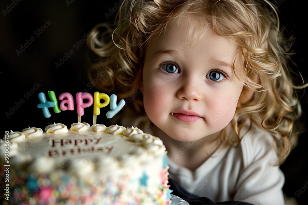 Happy toddler biy kid wishing happy birthday with inscription massage text Happy toddler biy kid wishing happy birthday with inscription massage text
