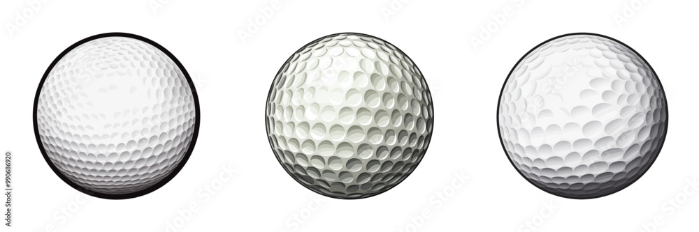Vector illustration of golf balls in various angles, showcasing realistic textures, ideal for sports and golfing themes. Vector illustration of golf balls in various angles, showcasing realistic textures, ideal for sports and golfing themes.