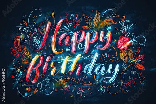 Beautiful Happy Birthday text vector | Happy Birthday cursive text design | Beautiful Happy Birthday grating card design | Happy Birthday vector. 