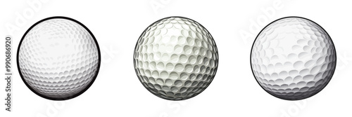 Vector illustration of golf balls in various angles, showcasing realistic textures, ideal for sports and golfing themes.