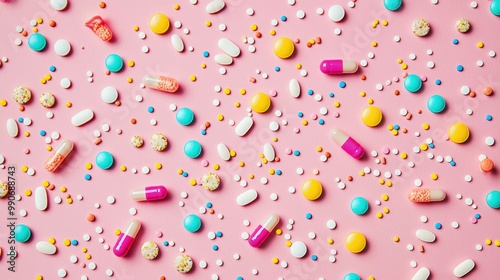 Assorted Colorful Candies and Confectioneries on a Pink Background