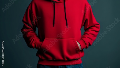 Red hoodie mockup for branding or design showcasing the front of the garment.