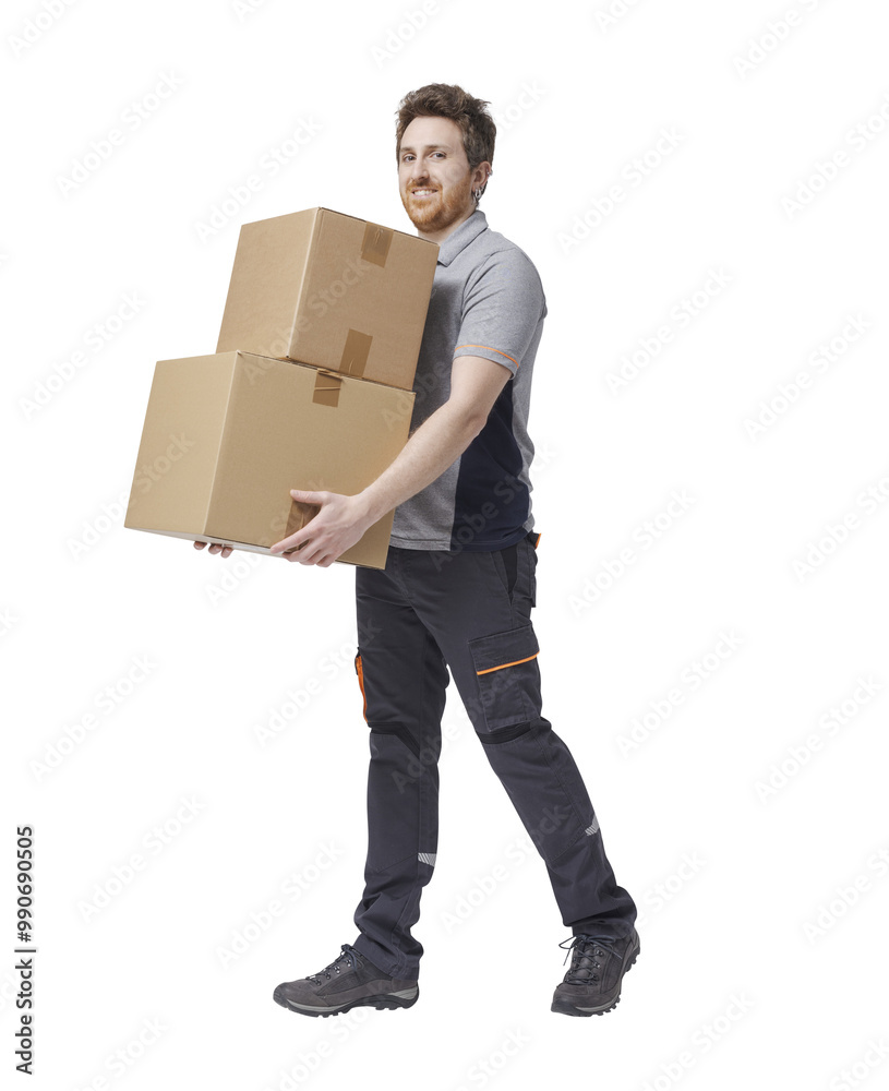 Delivery man carrying cardboard boxes Delivery man carrying cardboard boxes