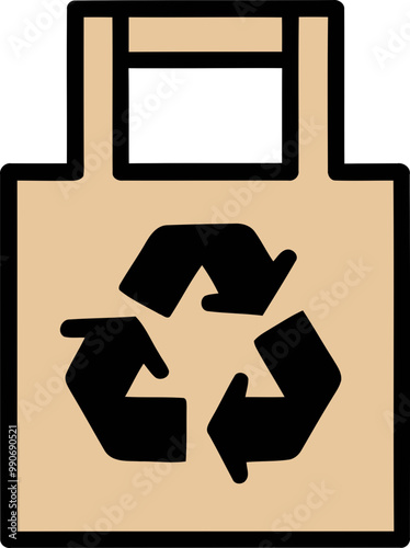 Eco-Friendly Shopping Bag Icon with Recycling Symbol Illustration photo