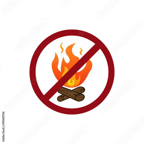 Ban bonfire icon. Forbidden icon sign. Restricted symbol of camp and fire.