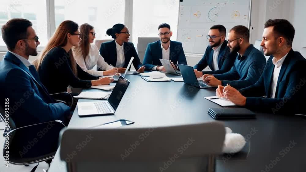 A team of business partners exchanging ideas and strategizing their work in a modern office setting. A team of business partners exchanging ideas and strategizing their work in a modern office setting.