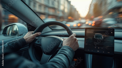 Urban evening drive with modern navigation in action