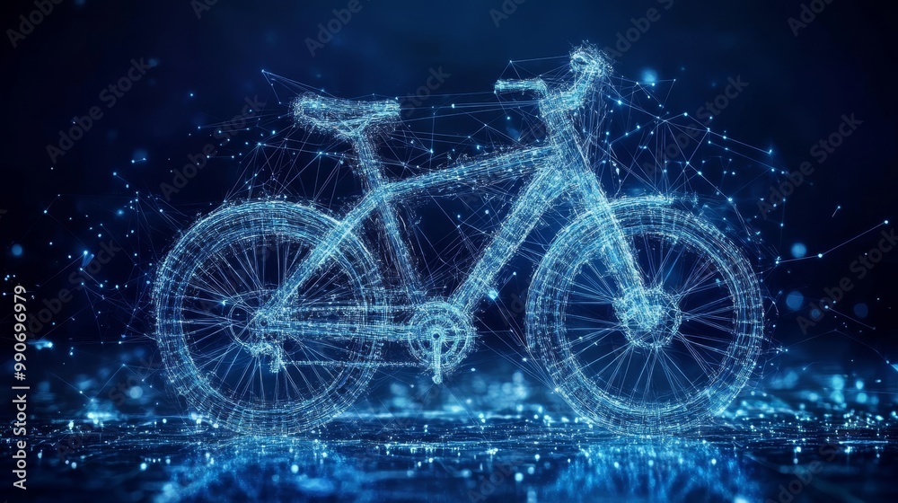 Fototapeta premium Abstract Network Communication, Blue Bicycle Hologram, Cyberspace, Innovation, Technology Concept