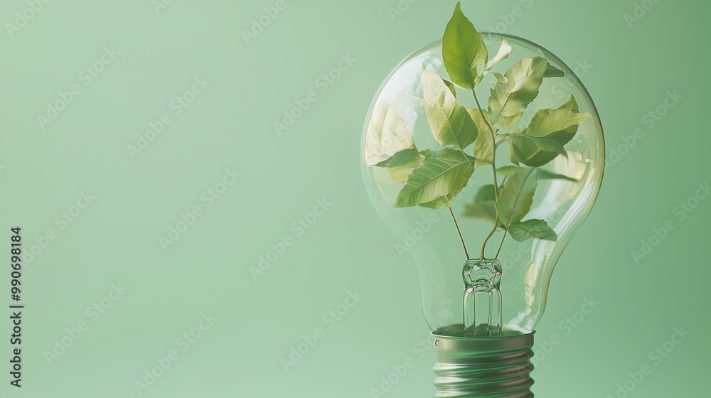 Eco Friendly Lightbulb with Leaves Representing Sustainable Energy and Innovation Eco Friendly Lightbulb with Leaves Representing Sustainable Energy and Innovation