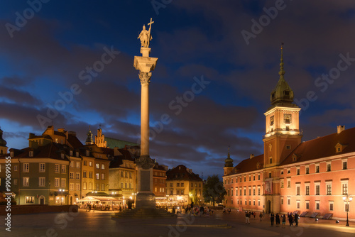 Illuminated Old Town Square in Warsaw at Dusk, Poland photo